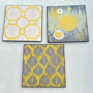 Abstract Art Prints Wall Hangings Yellow Gray set of 3 Geometric